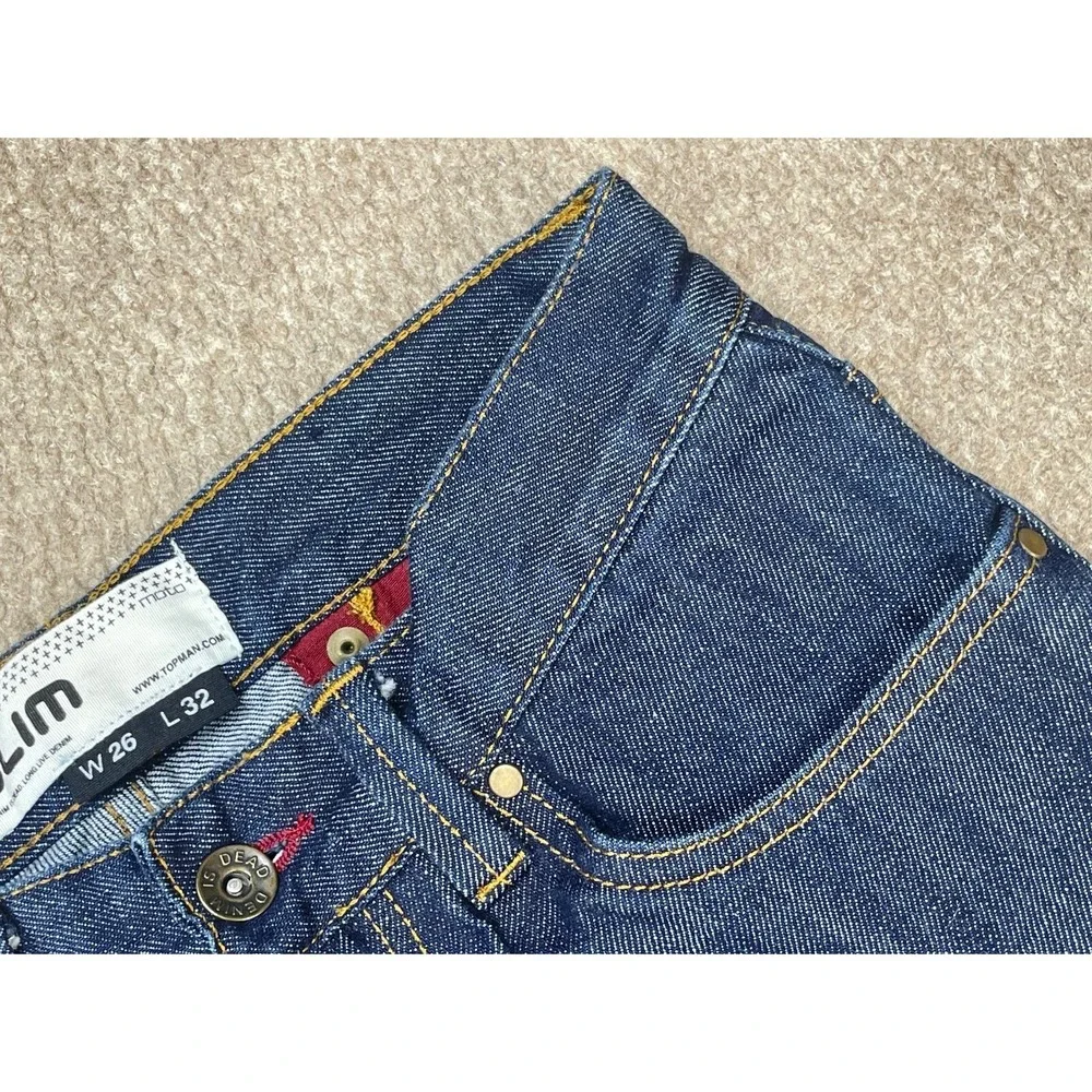Topman Moto Slim Selvedge Button Fly Men's Denim Jeans Size 26x32